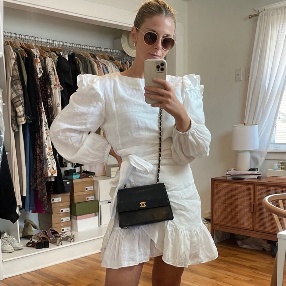 Isabel Marant Telicia White Ruffle Linen Dress, Size 4